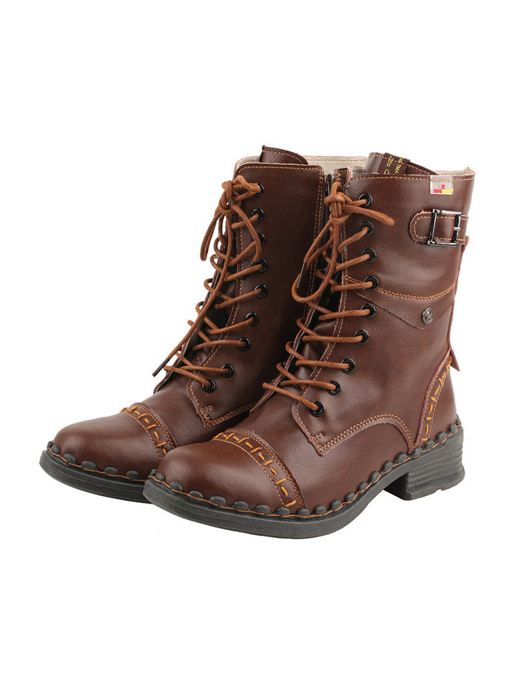 TMA EYES Genuine Leather Equestrian Boots  Buckle, Hand Stitched Lace-Up Half