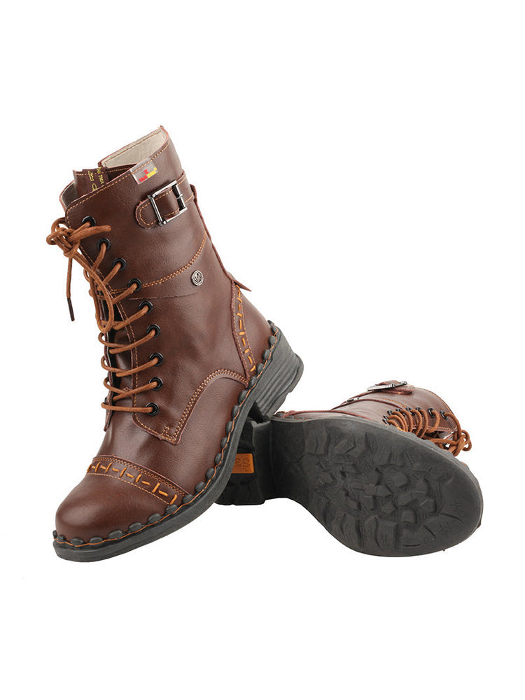 TMA EYES Genuine Leather Equestrian Boots  Buckle, Hand Stitched Lace-Up Half