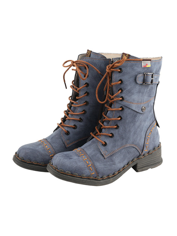 TMA EYES Genuine Leather Equestrian Boots  Buckle, Hand Stitched Lace-Up Half