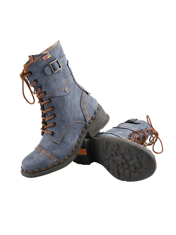 TMA EYES Genuine Leather Equestrian Boots  Buckle, Hand Stitched Lace-Up Half