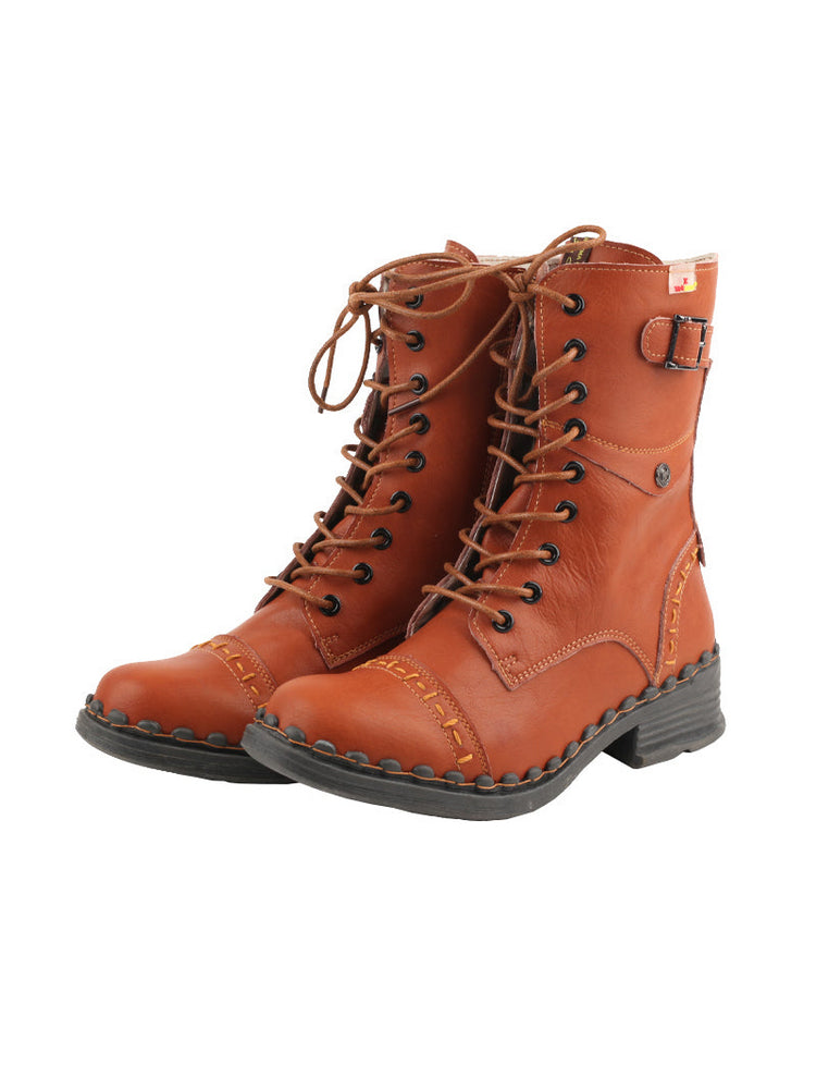 TMA EYES Genuine Leather Equestrian Boots  Buckle, Hand Stitched Lace-Up Half