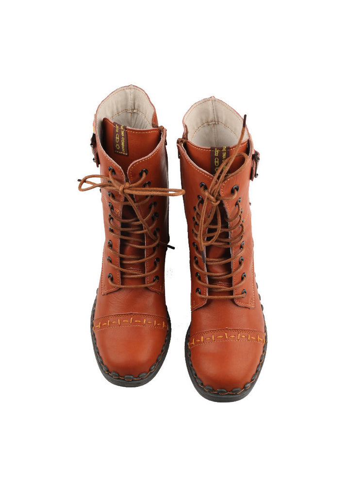 TMA EYES Genuine Leather Equestrian Boots  Buckle, Hand Stitched Lace-Up Half