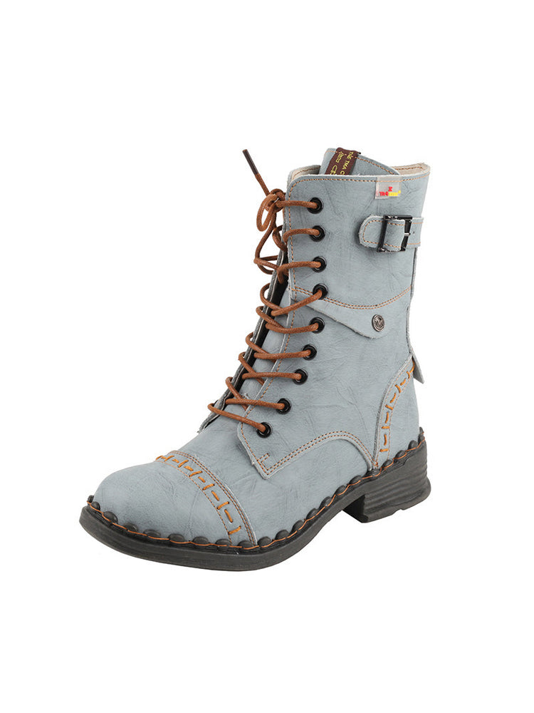 TMA EYES Genuine Leather Equestrian Boots  Buckle, Hand Stitched Lace-Up Half