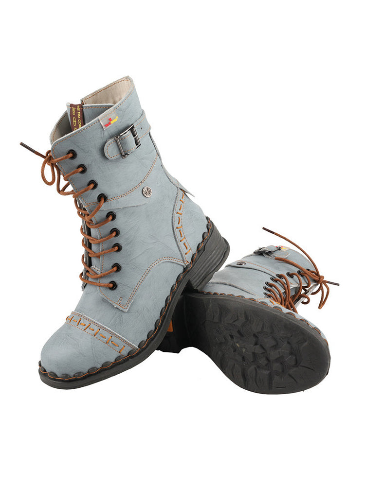 TMA EYES Genuine Leather Equestrian Boots  Buckle, Hand Stitched Lace-Up Half