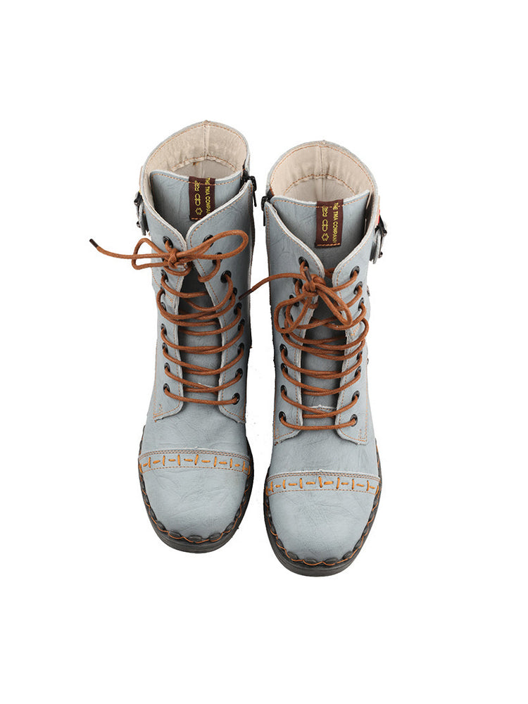 TMA EYES Genuine Leather Equestrian Boots  Buckle, Hand Stitched Lace-Up Half