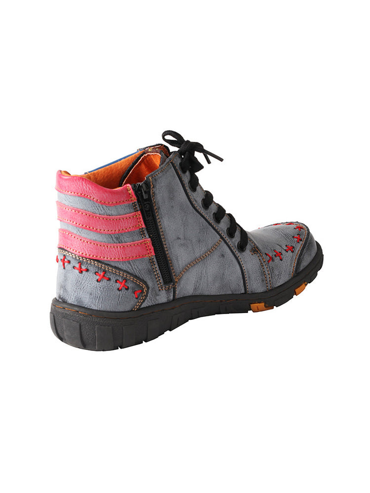 TMA EYES Hand-Stitched Ankle Boots  Stripe Patchwork Casual Sports Women's