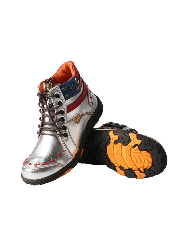 TMA EYES Hand-Stitched Ankle Boots  Stripe Patchwork Casual Sports Women's