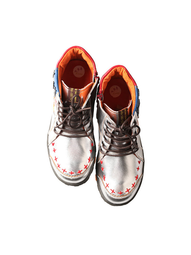 TMA EYES Hand-Stitched Ankle Boots  Stripe Patchwork Casual Sports Women's