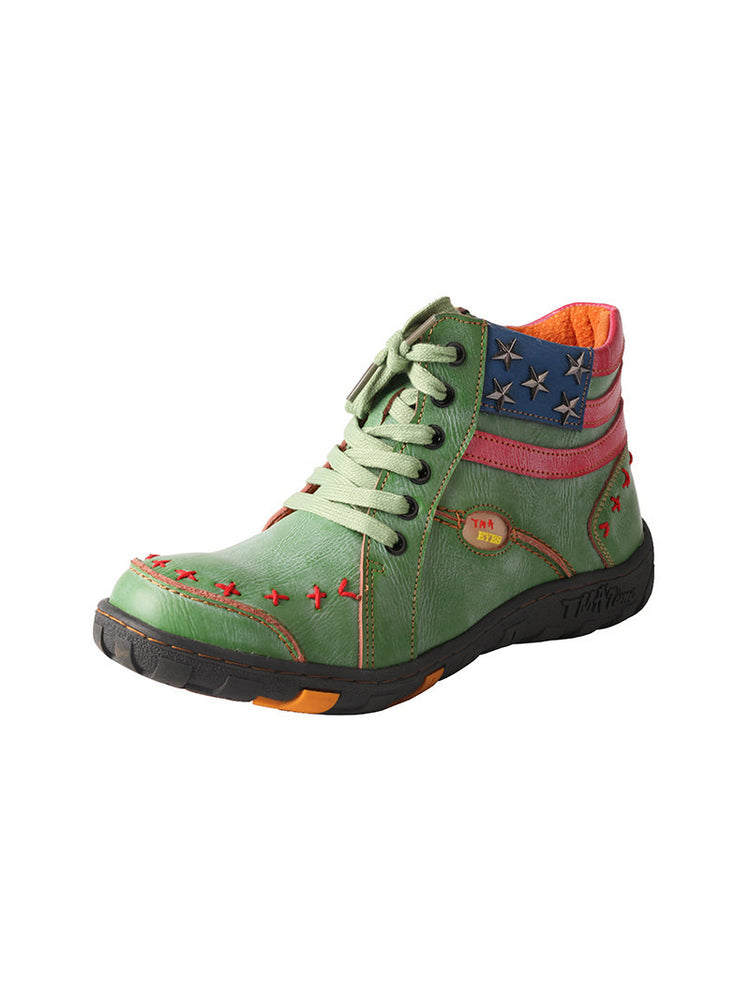 TMA EYES Hand-Stitched Ankle Boots  Stripe Patchwork Casual Sports Women's