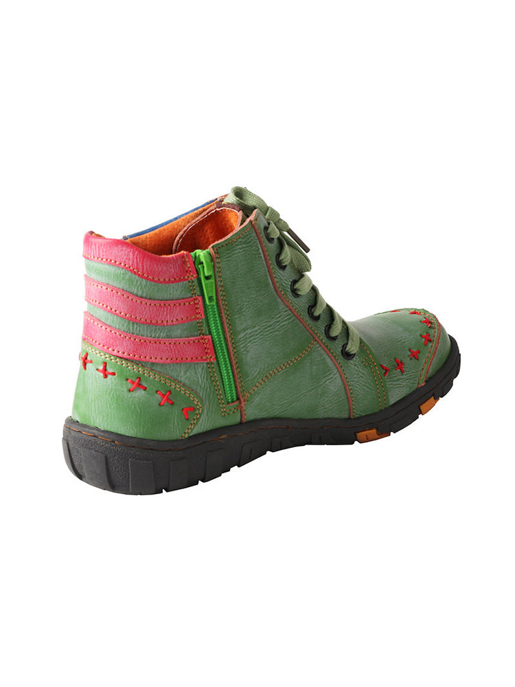 TMA EYES Hand-Stitched Ankle Boots  Stripe Patchwork Casual Sports Women's