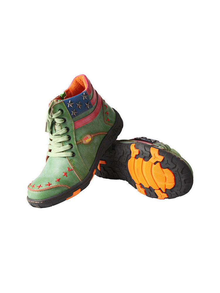 TMA EYES Hand-Stitched Ankle Boots  Stripe Patchwork Casual Sports Women's