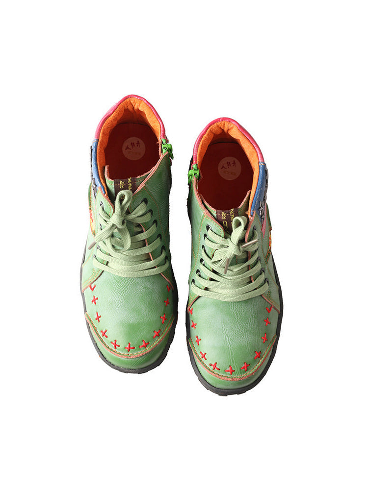 TMA EYES Hand-Stitched Ankle Boots  Stripe Patchwork Casual Sports Women's