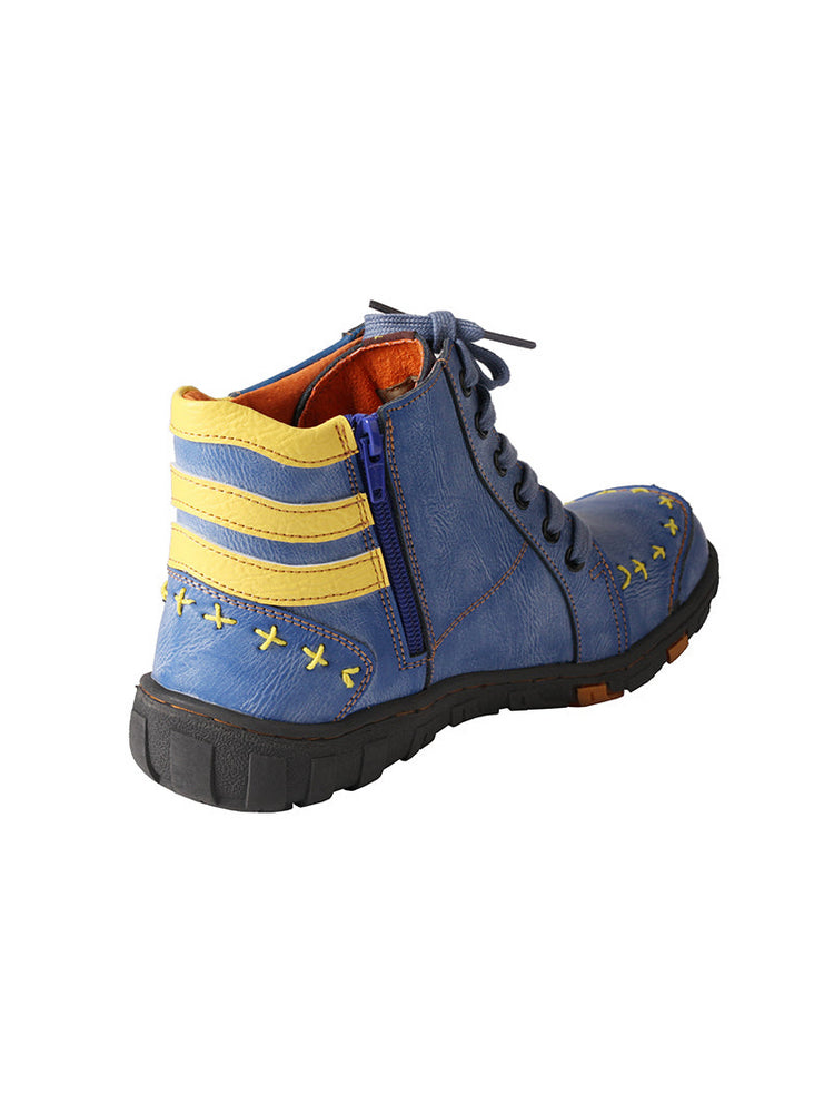 TMA EYES Hand-Stitched Ankle Boots  Stripe Patchwork Casual Sports Women's
