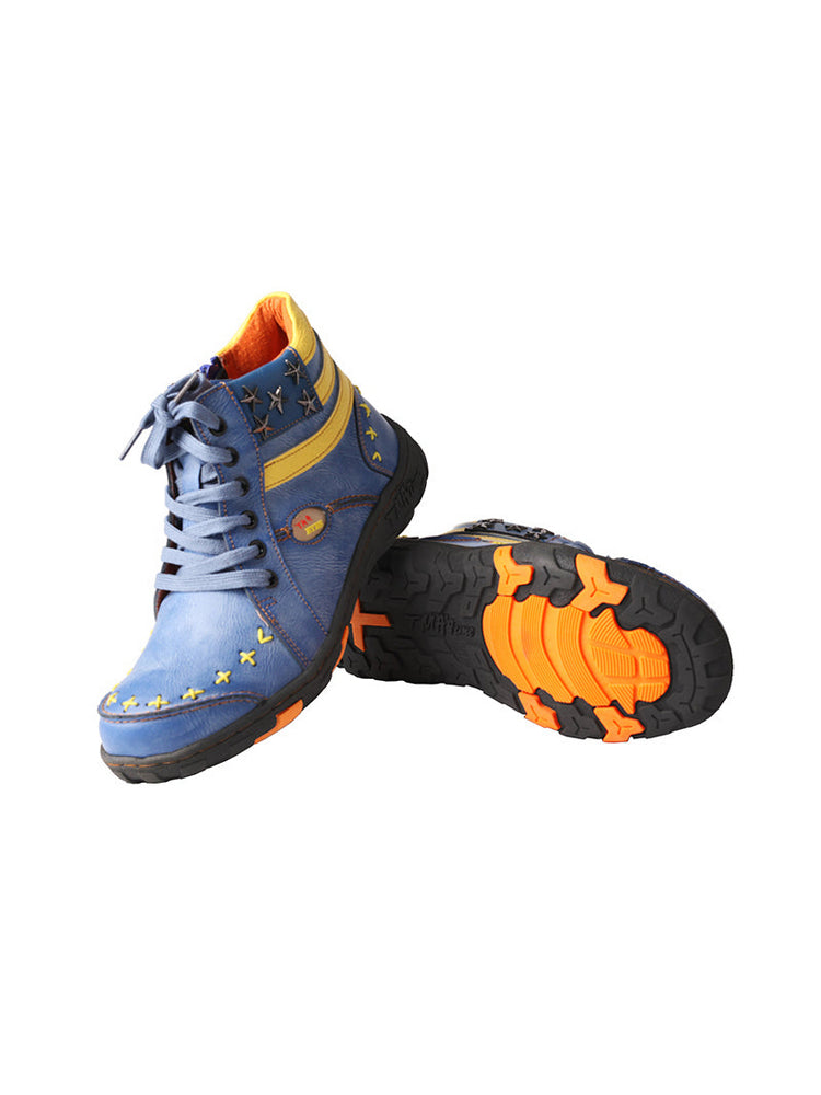 TMA EYES Hand-Stitched Ankle Boots  Stripe Patchwork Casual Sports Women's