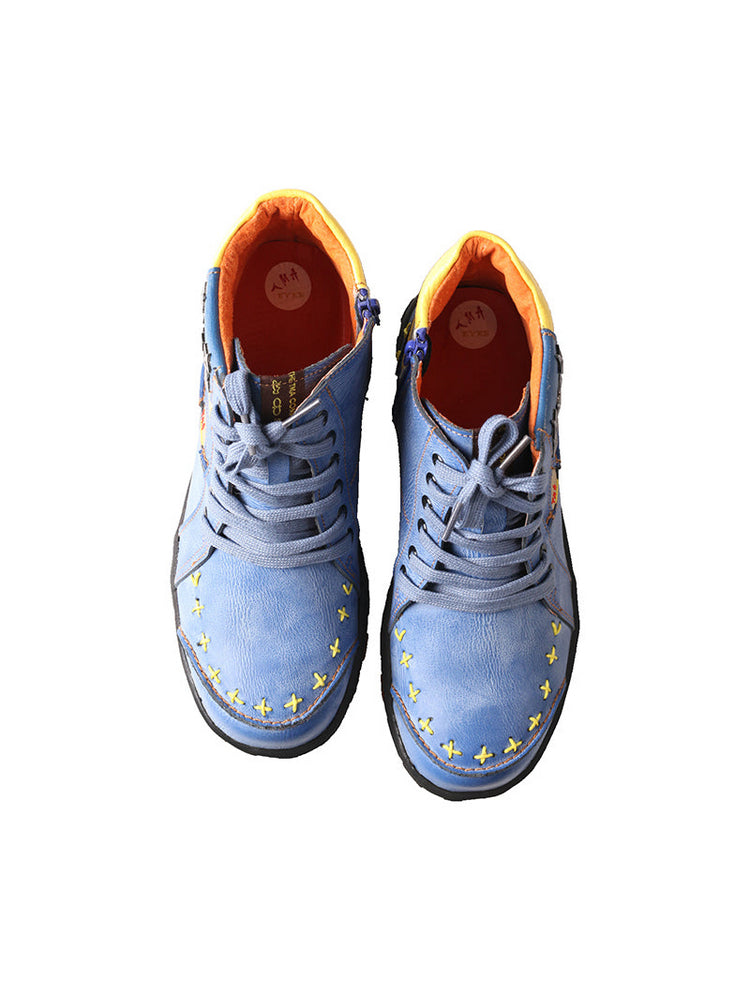 TMA EYES Hand-Stitched Ankle Boots  Stripe Patchwork Casual Sports Women's