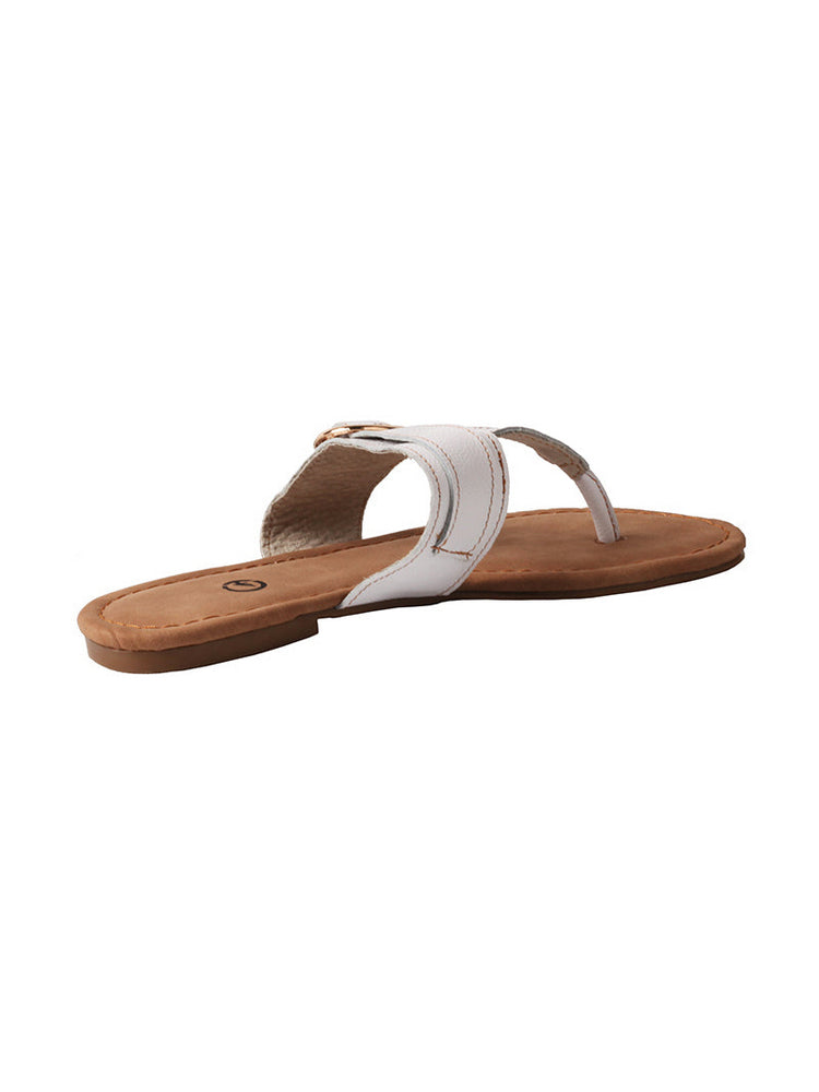 MA EYES Top-Grain Leather Flip-Flops  Metal Buckle Toe-Loop Flat Sandals