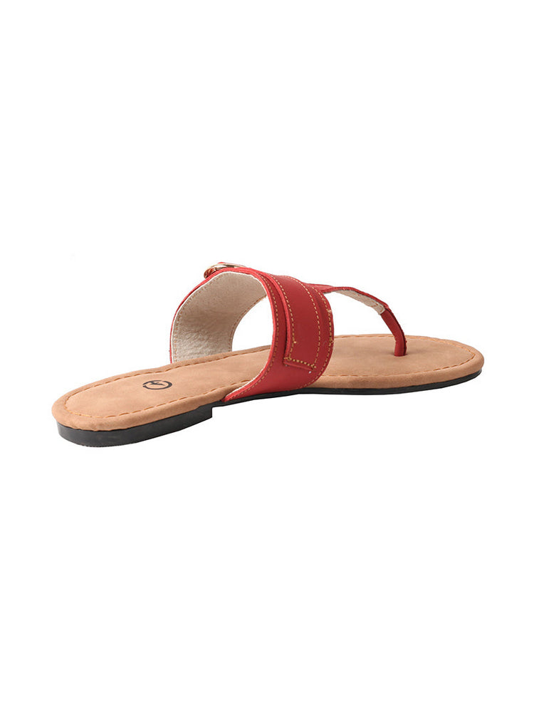 MA EYES Top-Grain Leather Flip-Flops  Metal Buckle Toe-Loop Flat Sandals
