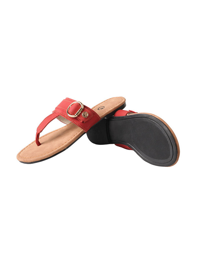MA EYES Top-Grain Leather Flip-Flops  Metal Buckle Toe-Loop Flat Sandals