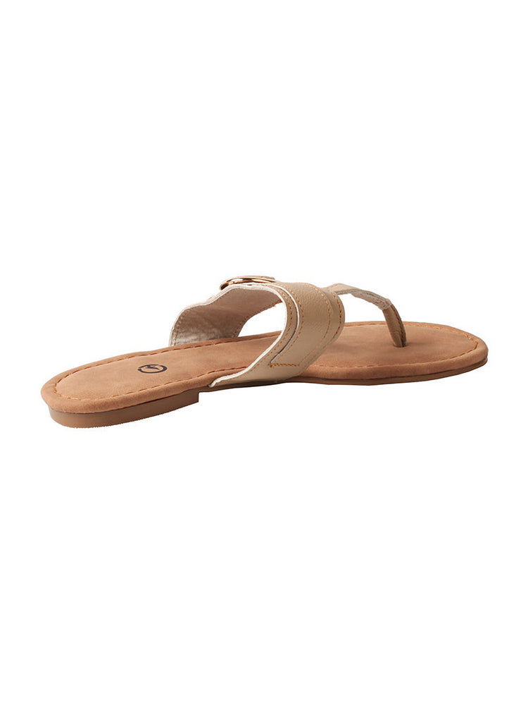 MA EYES Top-Grain Leather Flip-Flops  Metal Buckle Toe-Loop Flat Sandals