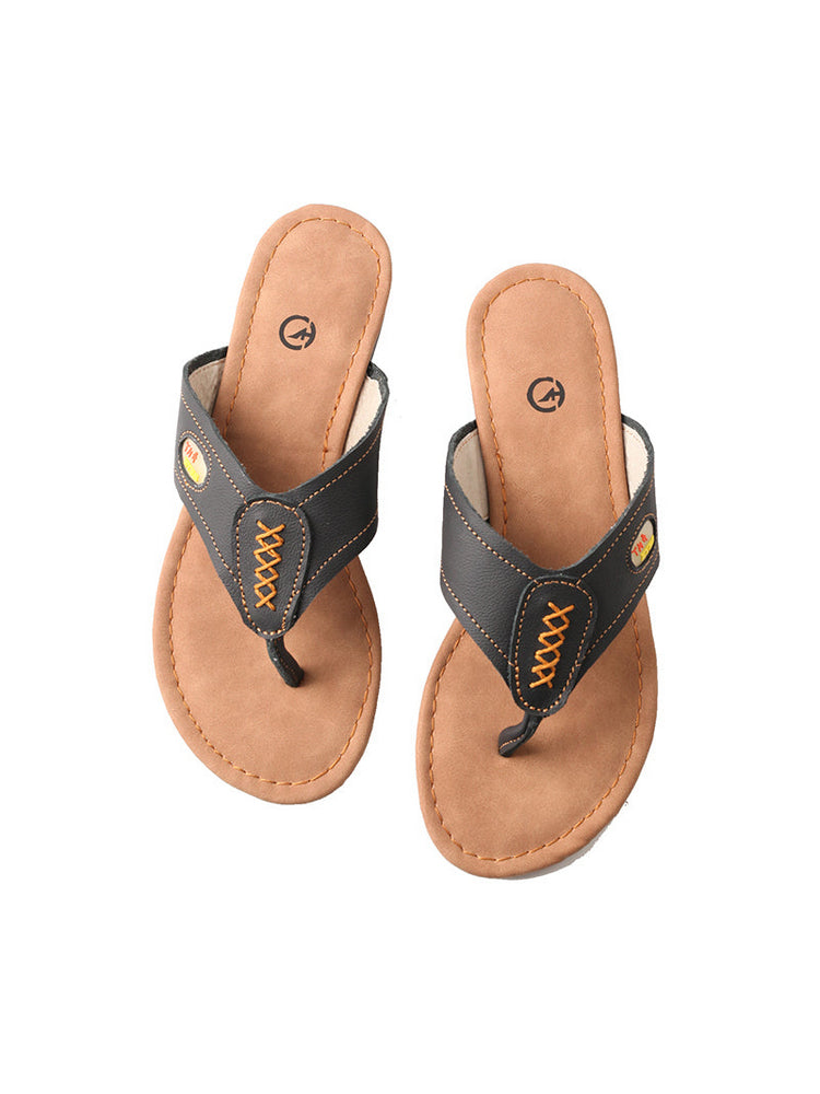 TMA EYES Genuine Leather Slip-On Sandals  V-Toe Comfort Flats Women's