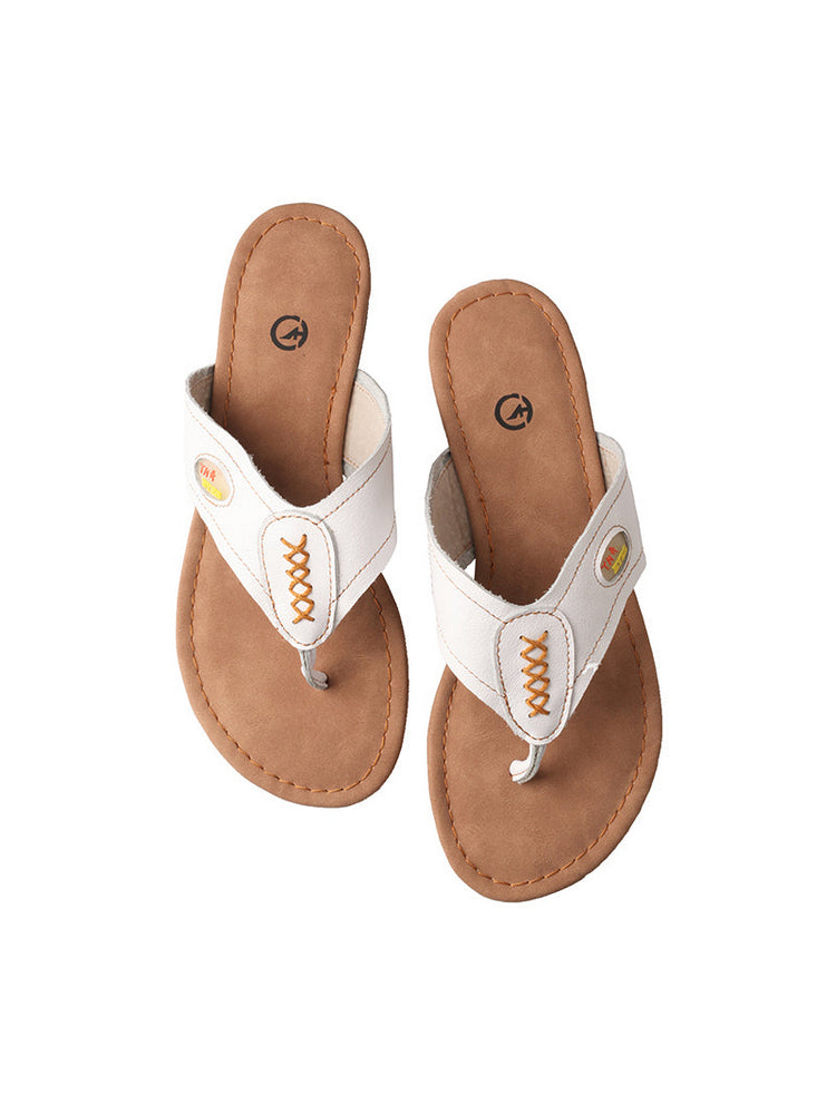 TMA EYES Genuine Leather Slip-On Sandals  V-Toe Comfort Flats Women's