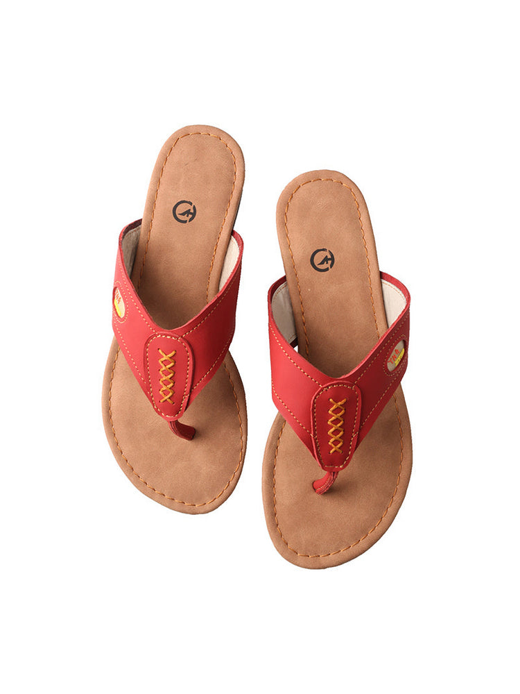 TMA EYES Genuine Leather Slip-On Sandals  V-Toe Comfort Flats Women's