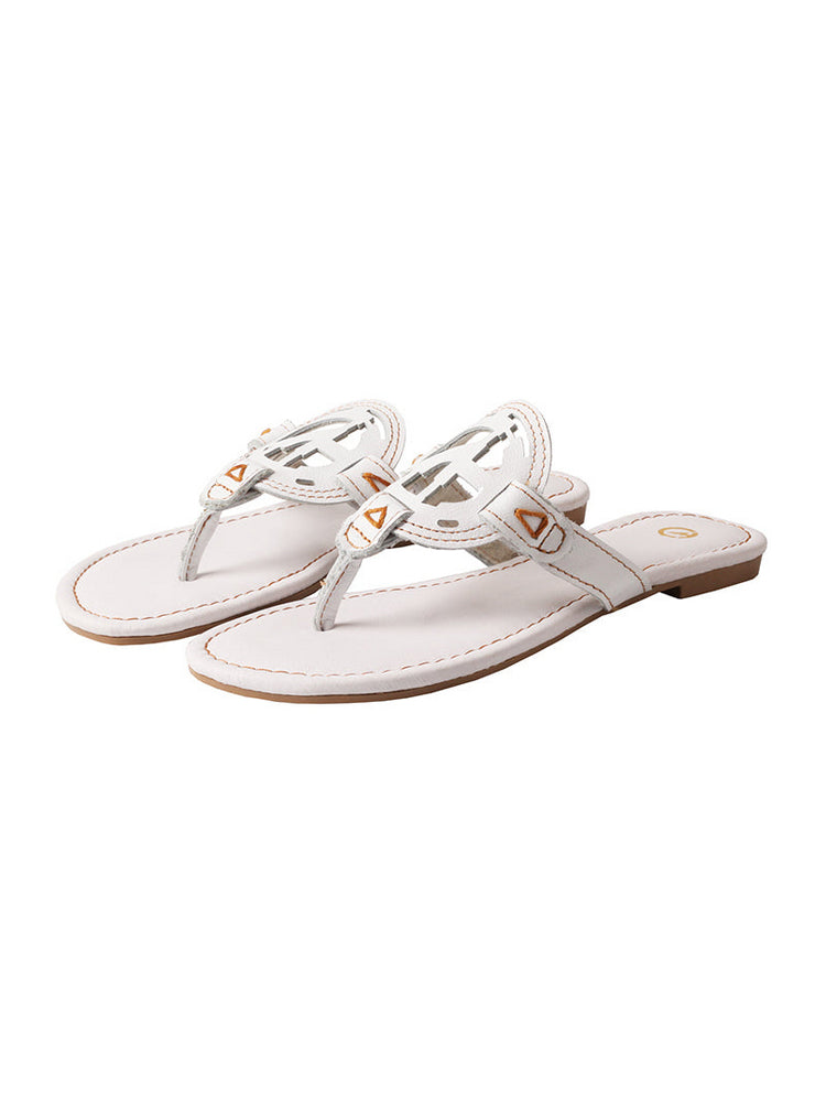 TMA EYES Top-Grain Leather Sandals  Slip-on Flat Beach Outdoor Comfort