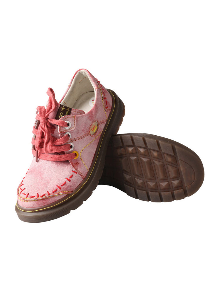 TMA EYES Red Flat Shoes  Retro Lace-Up Anti-Slip Comfort Walking Women's