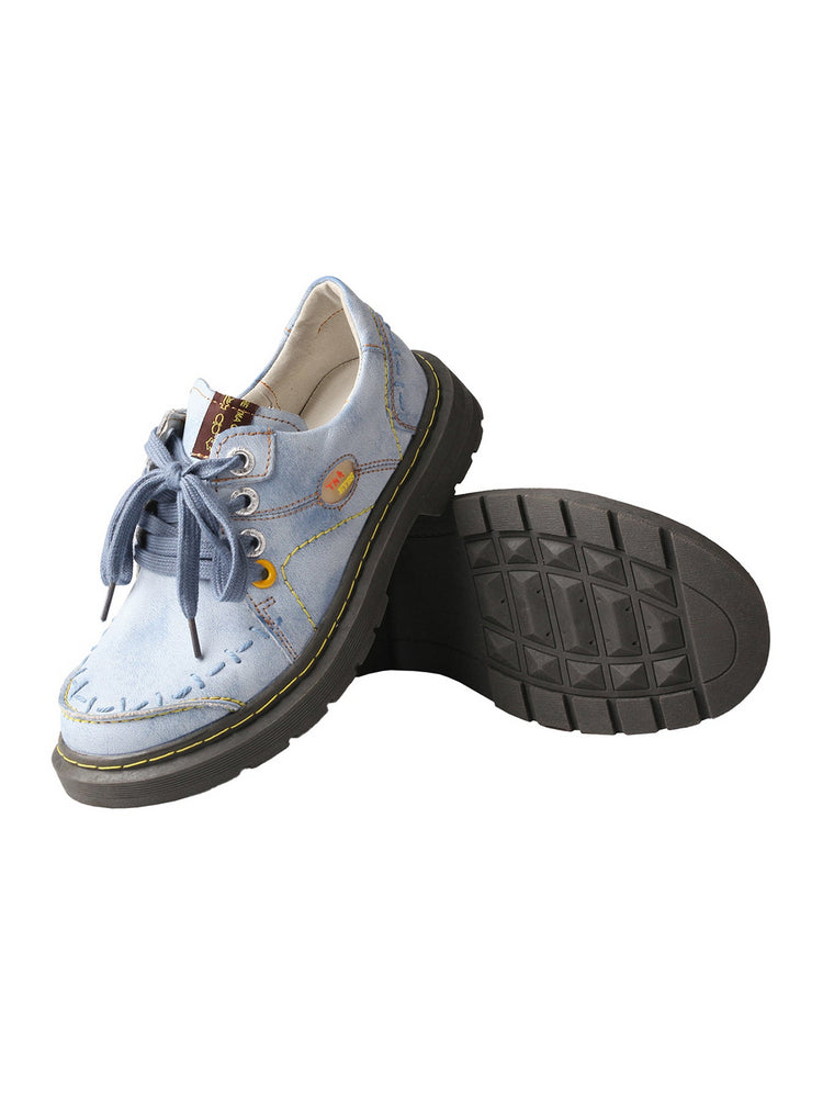 TMA EYES Blue Flat Shoes | Retro Lace-Up Anti-Slip Comfort Walking Women's