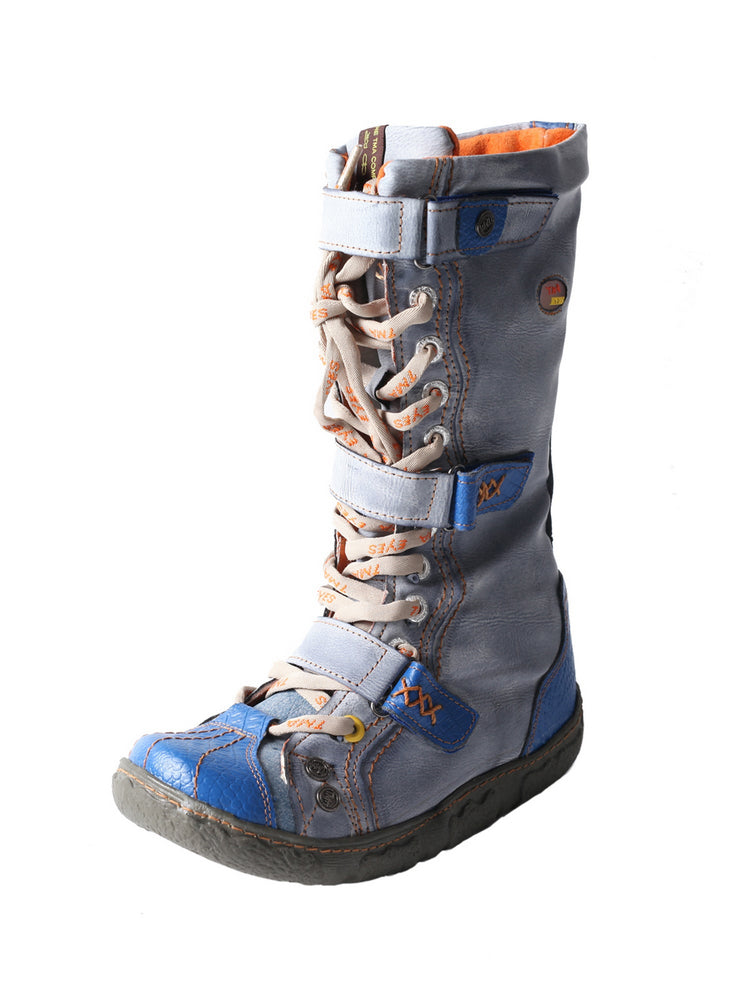 TMA EYES Winter Washed PU Leather Flat Boots Strap-Accent Plus Size