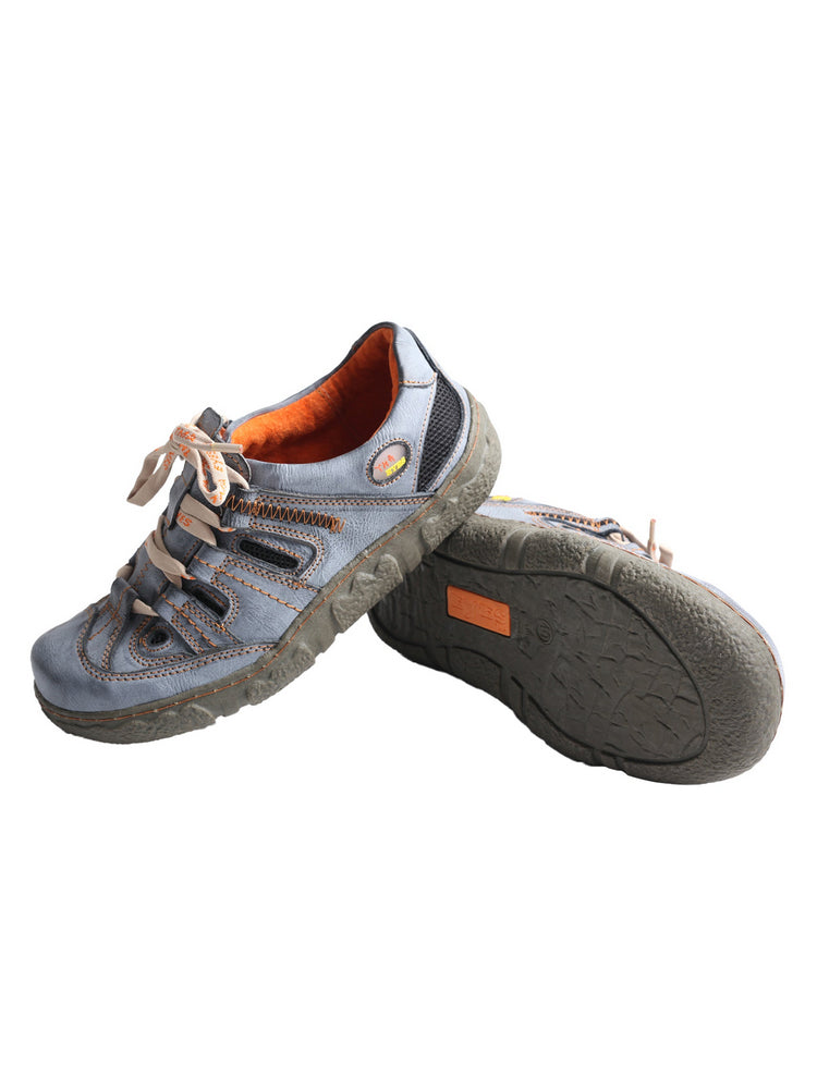 TMA EYES Women's Breathable Mesh Sneakers  Leather Lace-up Casual Shoes