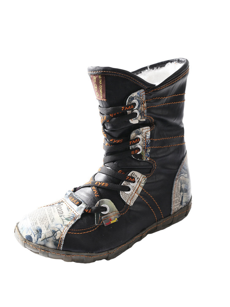 TMA EYES Women's Snake-Embossed Short Boot Faux Fur Lined Leather & PU