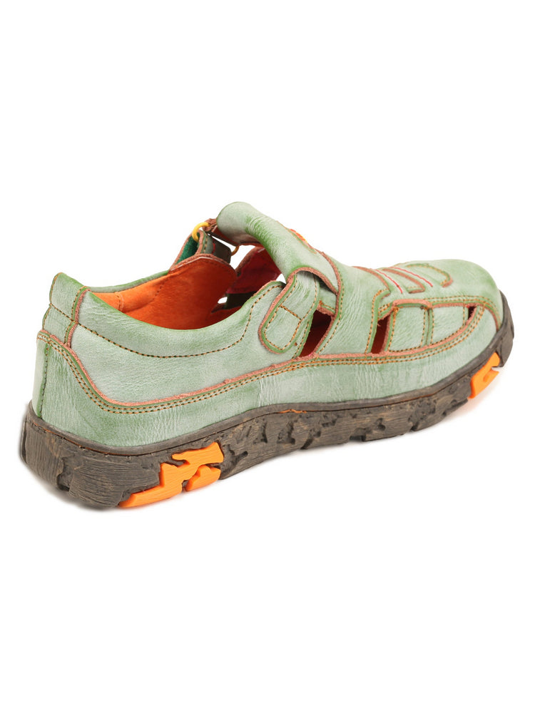 TMA EYES Hand Stitched Leather Casual Shoes  Hollow Breathable Hook & Loop