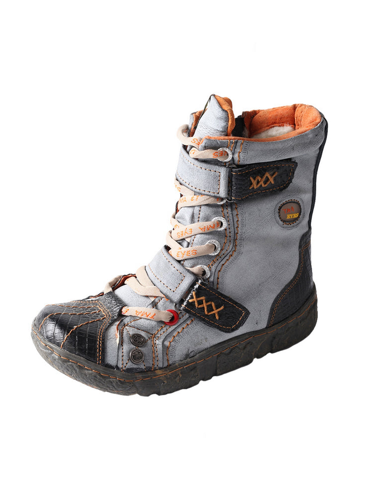 TMA EYES Women's Faux Fur Lined Boots Double-Strap Washed PU Leather