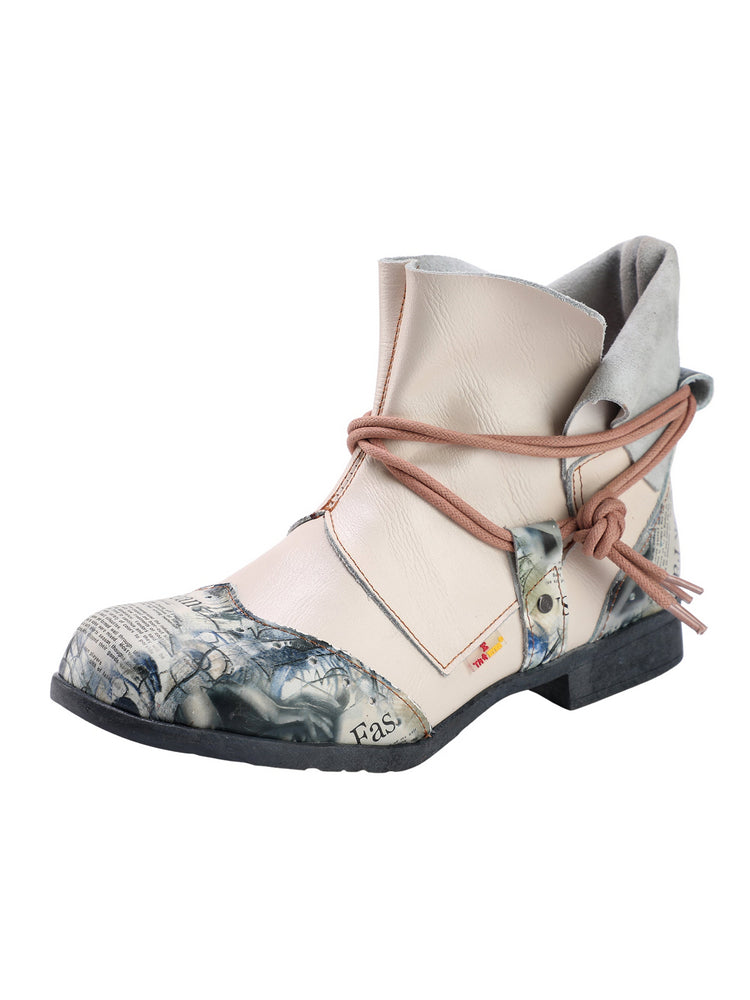 TMA EYES Women's Lace-Up Leather Loafers  Ankle Boot Style Flat Shoes