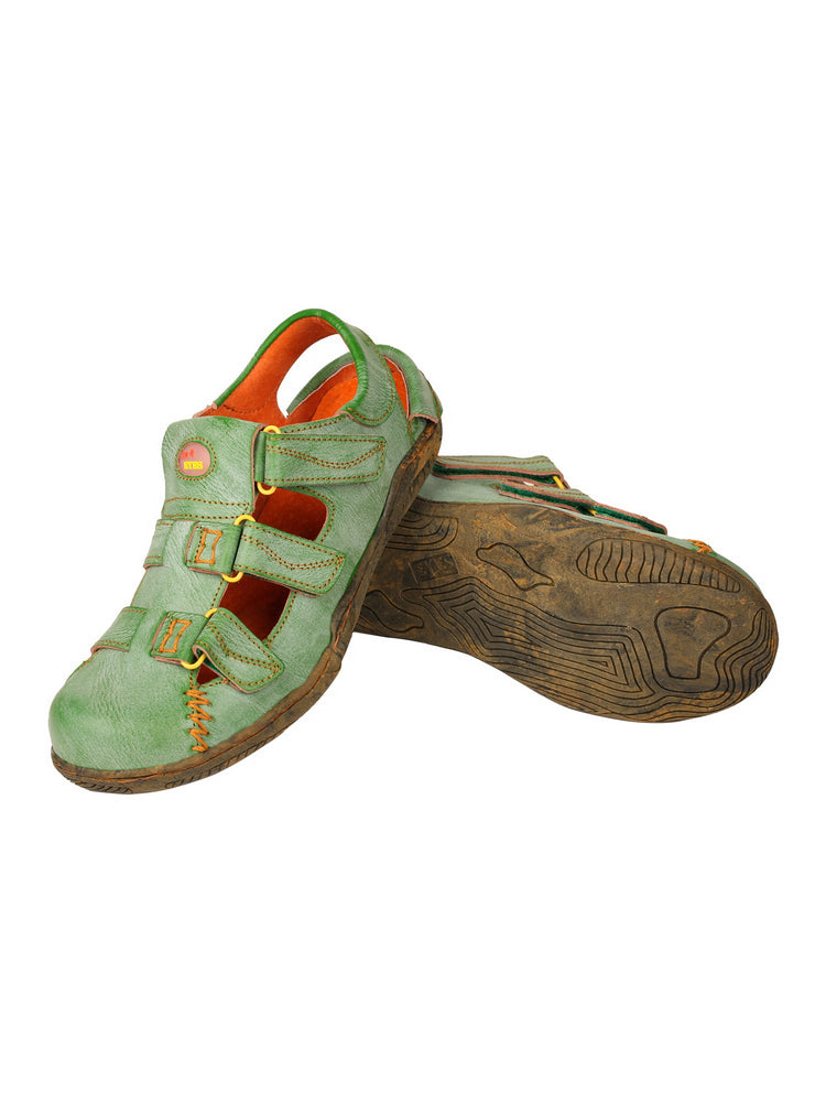 TMA EYES Women's Leather Sandals   Closed-Toe Hook & Loop Summer Comfort