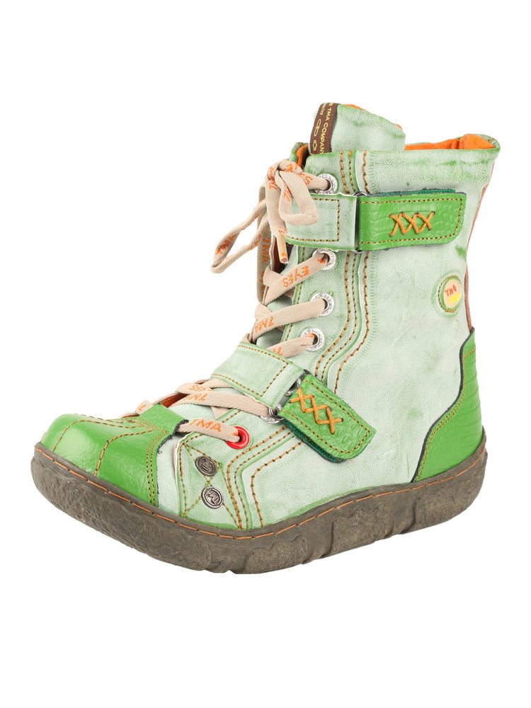 TMA EYES Women's Faux Fur Lined Boots Double-Strap Washed PU Leather