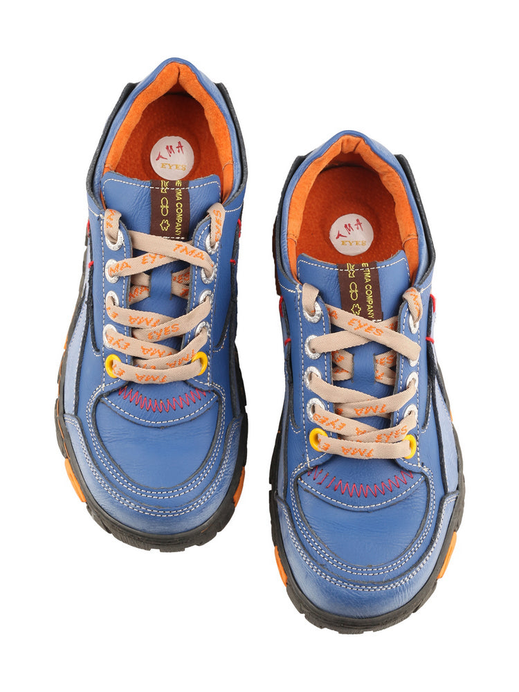 TMA EYES Women's Leather Patchwork Casual Shoes   Lace-up Fashion Sneaker