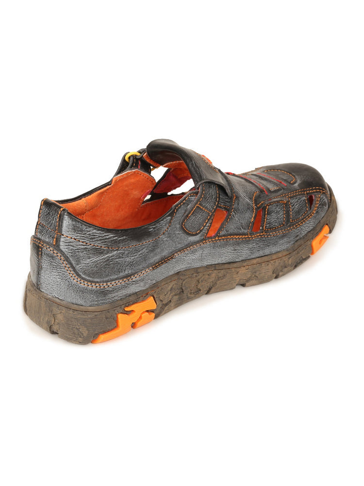 TMA EYES Hand Stitched Leather Casual Shoes  Hollow Breathable Hook & Loop