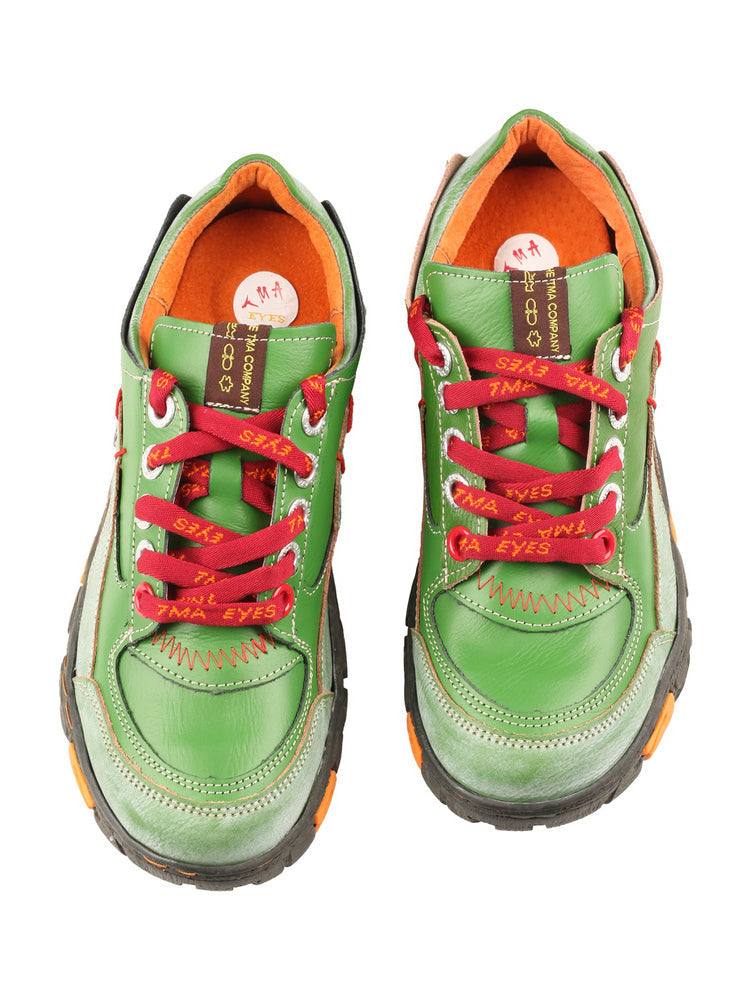 TMA EYES Women's Leather Patchwork Casual Shoes   Lace-up Fashion Sneaker