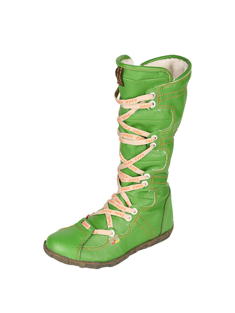 TMA EYES Snake-Embossed Tall Boots  Leather & PU Upper Women's Fashion Boot