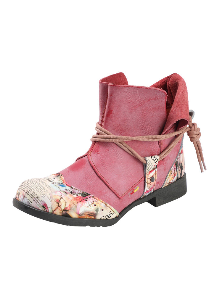 TMA EYES Women's Lace-Up Leather Loafers  Ankle Boot Style Flat Shoes