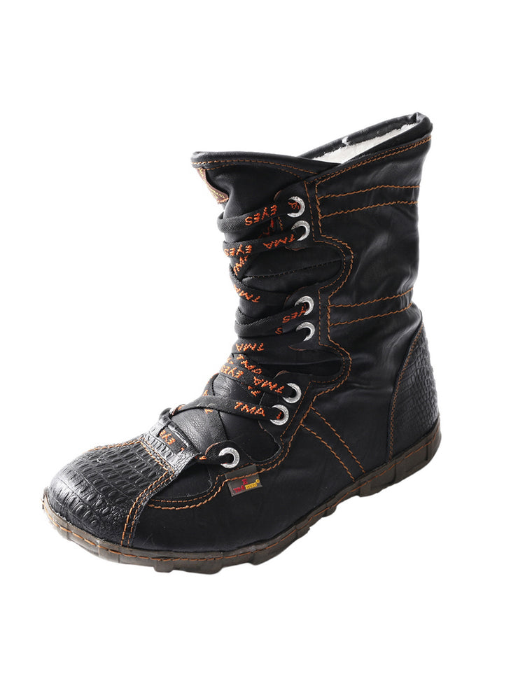 TMA EYES Women's Snake-Embossed Short Boot Faux Fur Lined Leather & PU