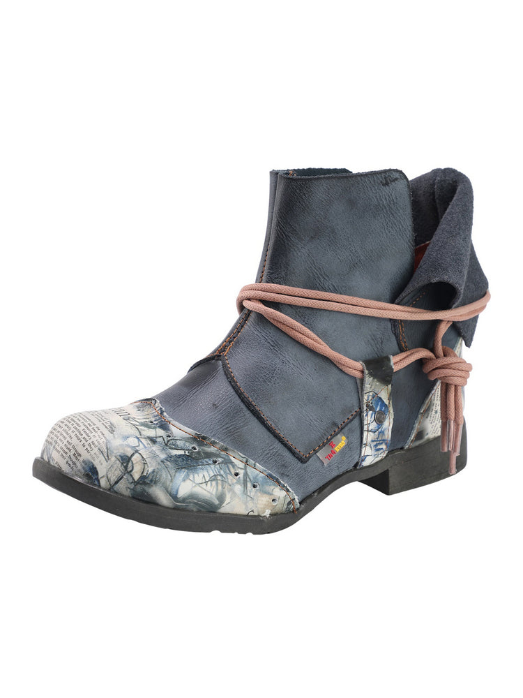 TMA EYES Women's Lace-Up Leather Loafers  Ankle Boot Style Flat Shoes