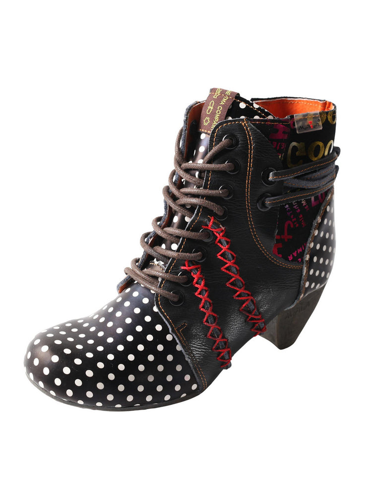 TMA EYES Polka Dot Leather Boots  Moccasin Hand Stitched Women's Casual
