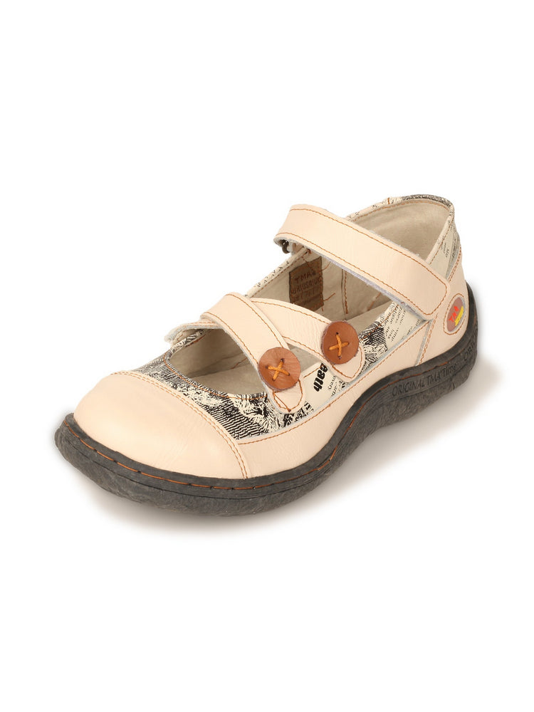 TMA EYES Leather Flat Shoes  Women's Button Criss-Cross Strap Casual