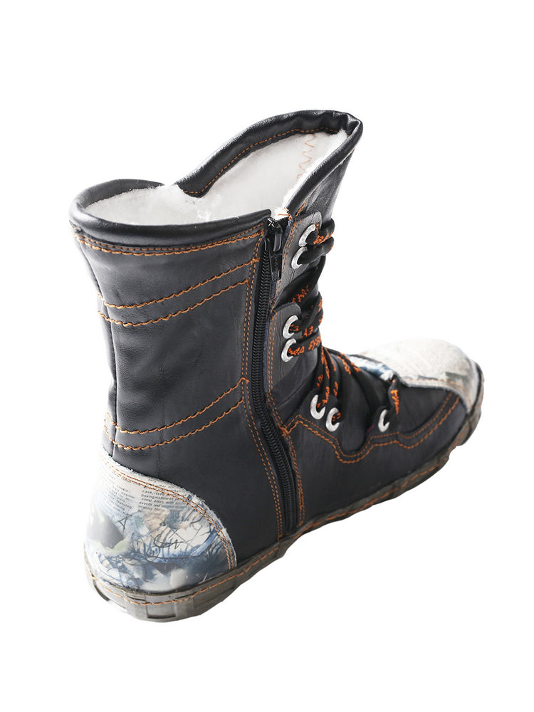 TMA EYES Women's Snake-Embossed Short Boot Faux Fur Lined Leather & PU