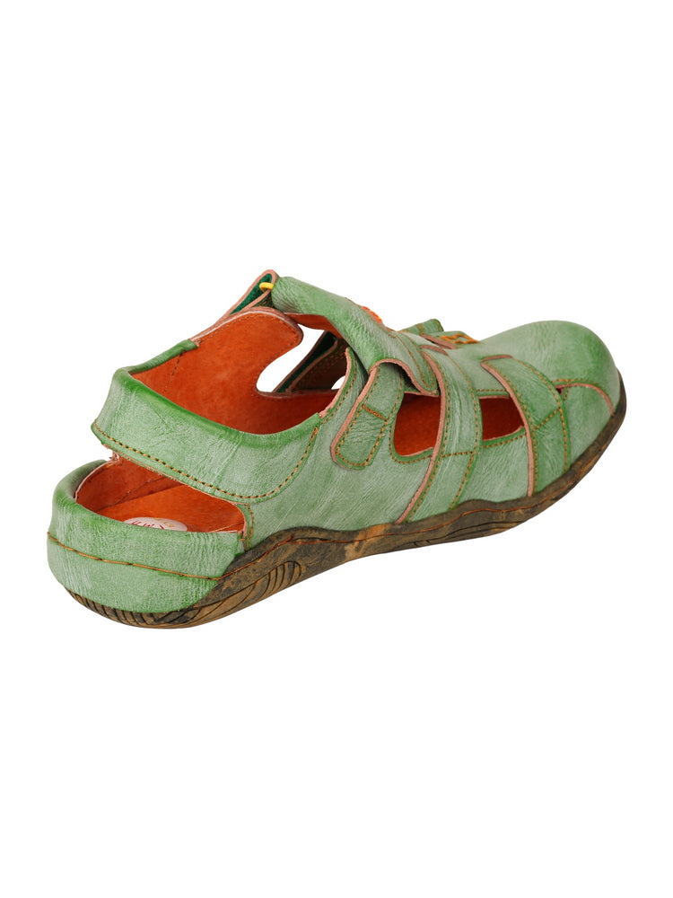 TMA EYES Women's Leather Sandals   Closed-Toe Hook & Loop Summer Comfort