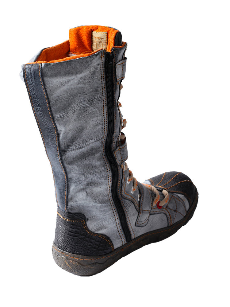 TMA EYES Winter Washed PU Leather Flat Boots Strap-Accent Plus Size