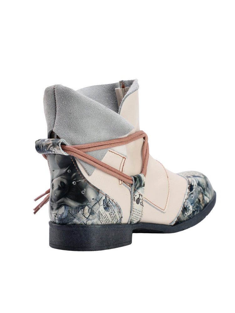 TMA EYES Women's Lace-Up Leather Loafers  Ankle Boot Style Flat Shoes